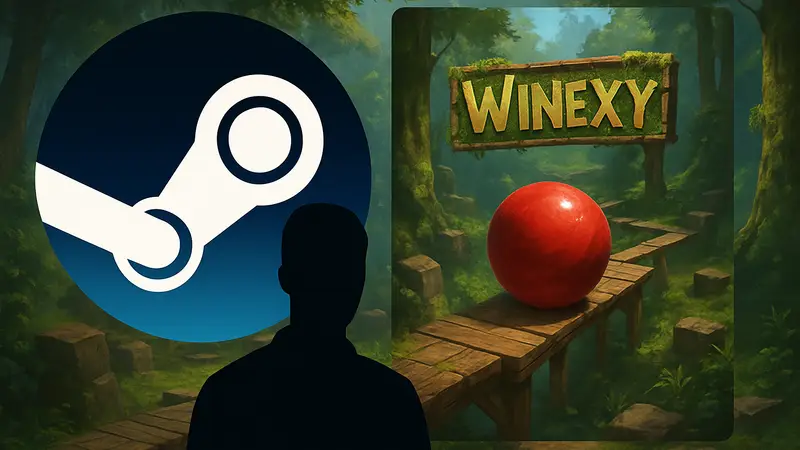 Логотип Steam и обложка бесплатной хардкорной игры-симулятора Winexy