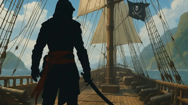 Главный герой Эдвард Кенуэй из Assassin's Creed Black Flag на палубе пиратского корабля.