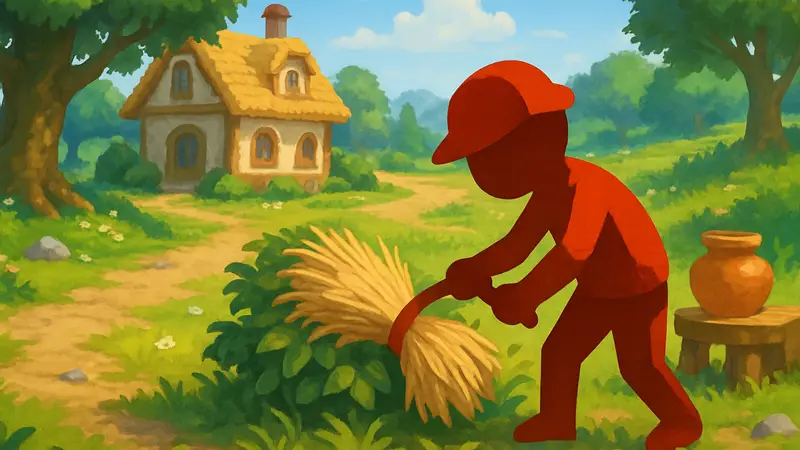 Игровой скриншот Pokopia с персонажем, собирающим нитки, и элементами крафта.