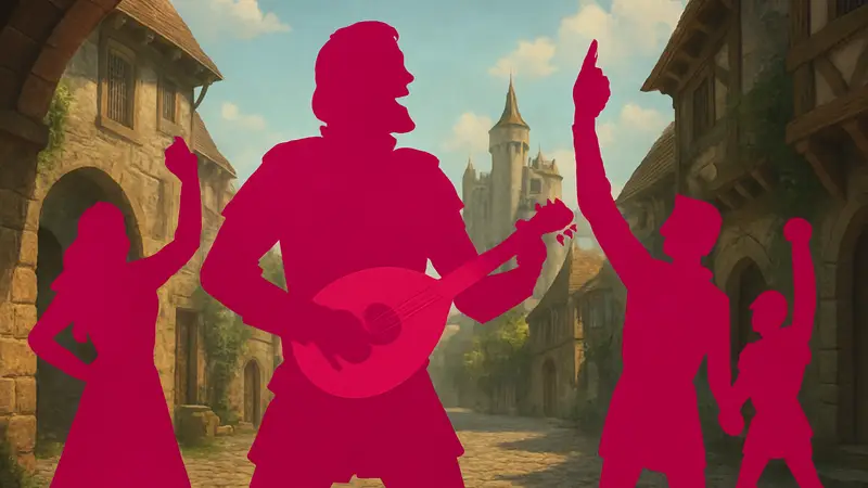Кадр из сериала Galavant, показывающий его музыкальный и комедийный характер.