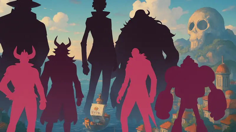 Иллюстрация нескольких известных злодеев из аниме One Piece.