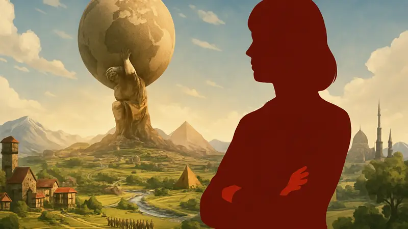 Таня Икс Шорт, CEO Kitfox Games, на фоне игры Civilization, символизирующей стратегическое мышление.