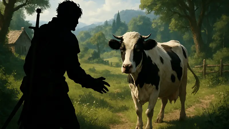 Персонаж в Crimson Desert находит пропавшую корову для квеста Бремера. Гайд по прохождению.