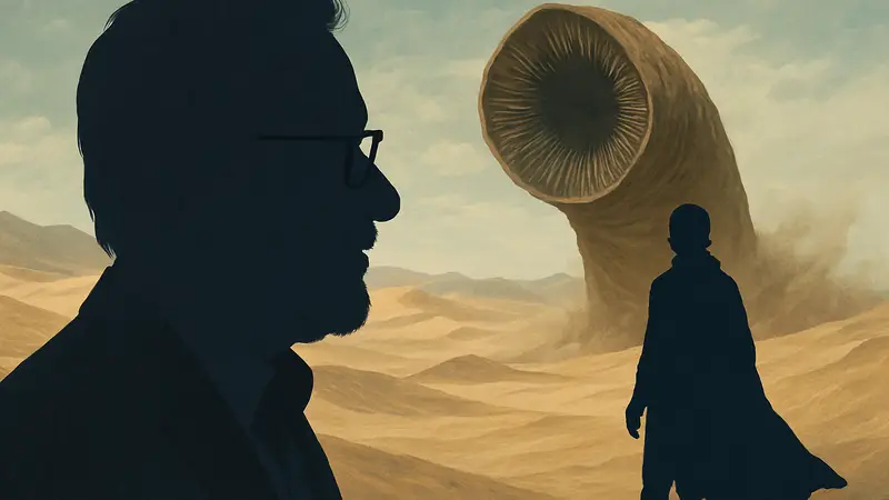 Стивен Спилберг и кадр из фильма «Дюна» Дени Вильнёва