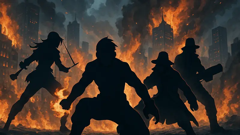 Главные герои аниме Fire Force в напряжённой боевой позе, символизирующей борьбу за судьбу мира в 24 эпизоде.