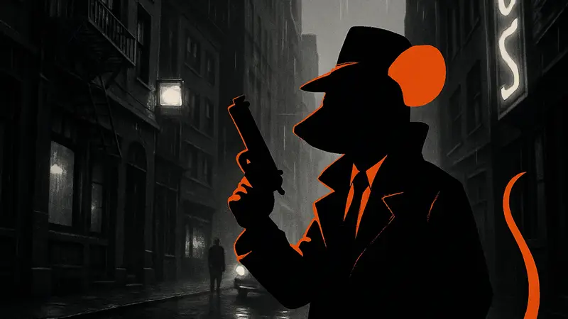 Кадр из нуарного шутера MOUSE: P.I. for Hire с главным героем-мышонком и чёрно-белой графикой.