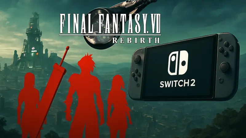 Обложка игры Final Fantasy VII Rebirth с главными героями, логотип Switch 2