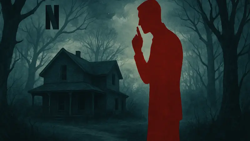 Постер фильма Netflix "Человек-шёпот", жуткая атмосфера, намёк на триллер.