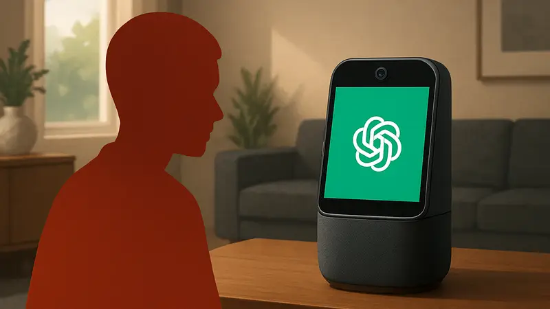 Концепт умной колонки с камерой от OpenAI, демонстрирующий интеграцию ChatGPT в домашнее устройство.