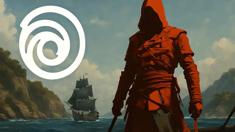 Логотип Ubisoft рядом с изображением Assassin's Creed Black Flag Resynced, символизирующим стратегию ремейков.