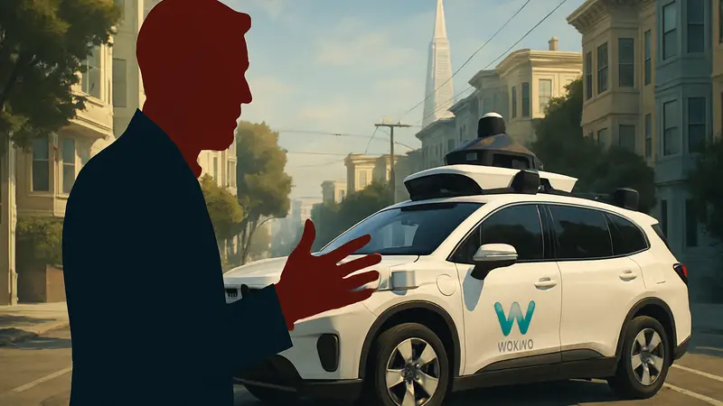 Мэр Сан-Франциско Даниэль Лури на фоне роботакси Waymo, обсуждающий новые правила регулирования.