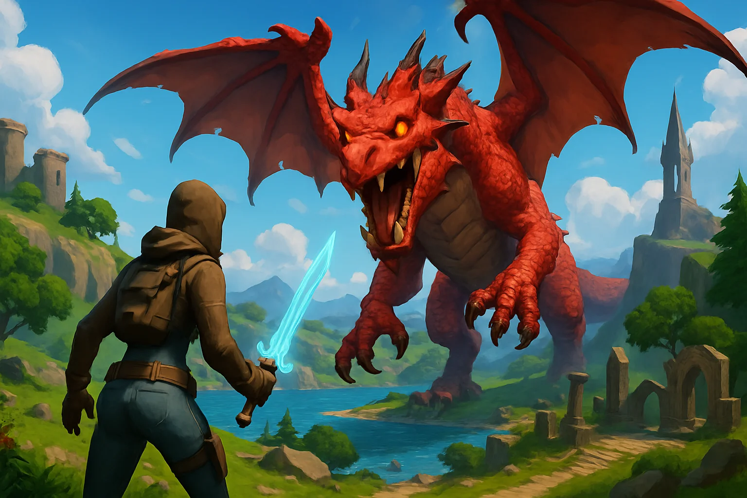 Игровой скриншот Fortnite с элементами Dungeons and Dragons, показывающий новые острова и приключения.