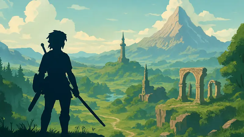 Скриншот из игры "Of Peaks and Tides" с открытым миром, стилизованным под Zelda.