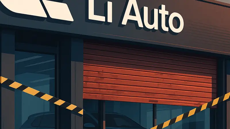 Логотип Li Auto на фоне закрывающегося дилерского центра.