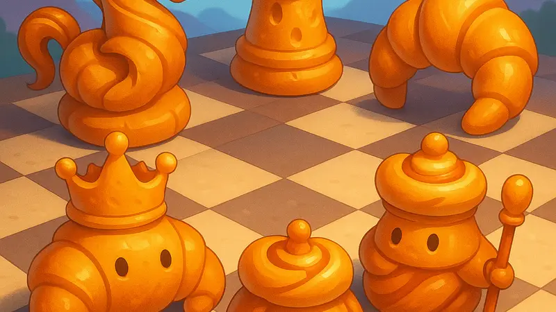 Скриншот или арт Gambonanza, демонстрирующий шахматные фигуры с элементами рогалика.