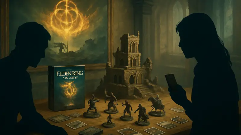 Настольная ролевая игра Elden Ring Nightreign с миниатюрами и картами на столе.