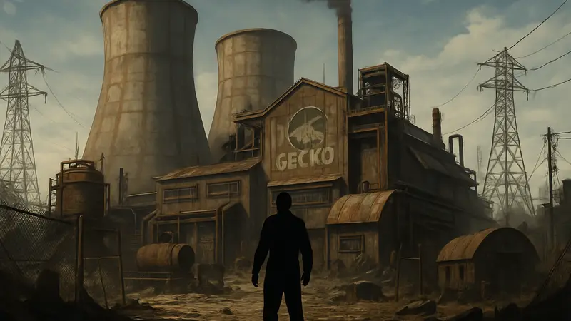 Электростанция Gecko из Fallout 2, воссозданная в Fallout 4, демонстрирующая детализацию и атмосферу постапокалипсиса.