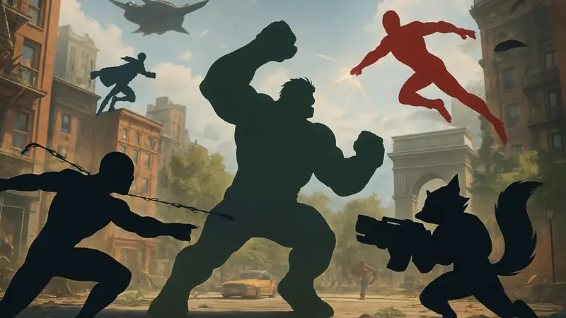 Герои Marvel Rivals в динамичной битве на карте игры.