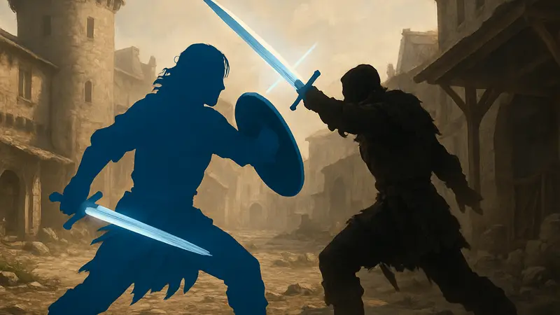 Персонаж Crimson Desert, выполняющий парирование в бою