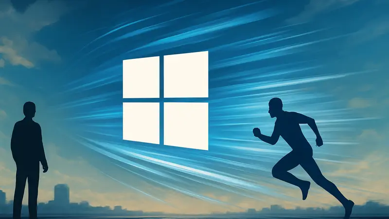 Логотип Windows 11, символизирующий скорость и улучшенную производительность системы после обновления.