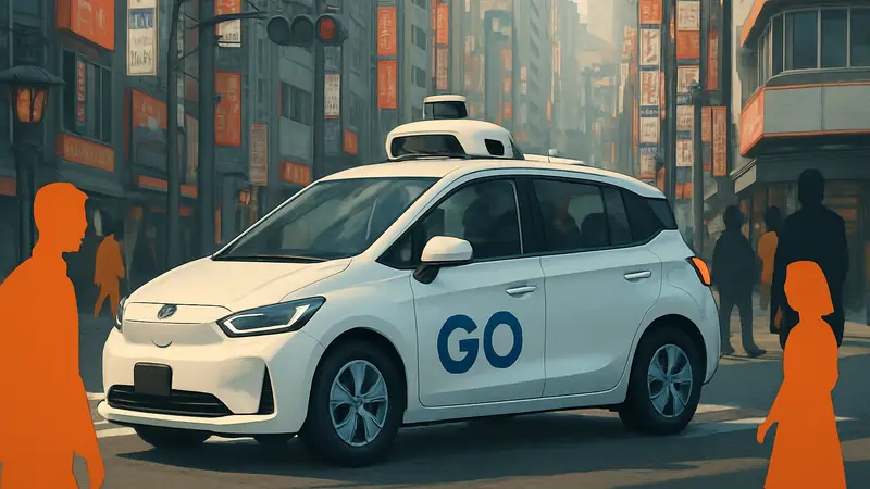 Изображение роботакси Go на улицах Токио, иллюстрация будущего транспорта