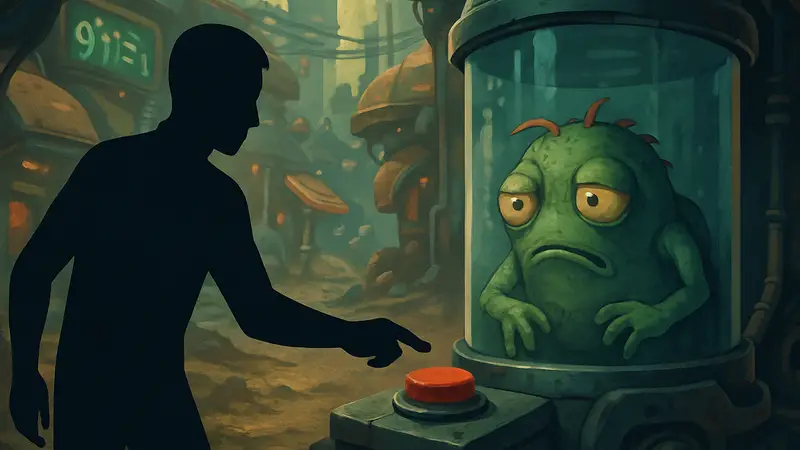 Красная кнопка в игре High on Life 2: опасный выбор между легкими деньгами и чужой жизнью.