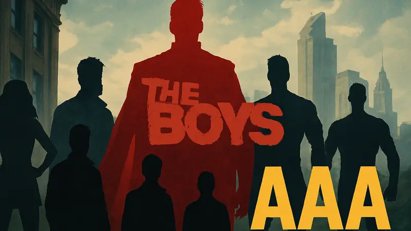 Постер сериала «Пацаны» с главными героями и логотипом AAA-игры