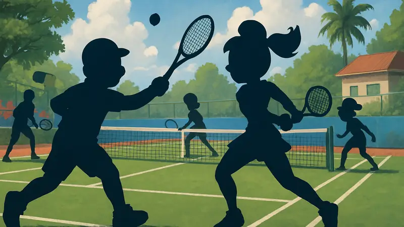 Изображение персонажей из Mario Tennis Fever, активно играющих в теннис на корте.
