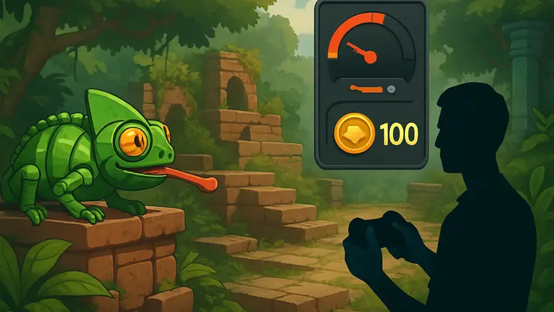Игровой процесс Meccha Chameleon с индикатором Missed Spot Ranking и очками