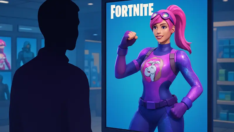 Персонаж Fortnite в ярком скине Brilliant Bomber в игровом магазине