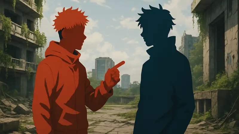 Обложка главы 22 Jujutsu Kaisen Modulo с Юдзи и Мару, обсуждающими конец истории