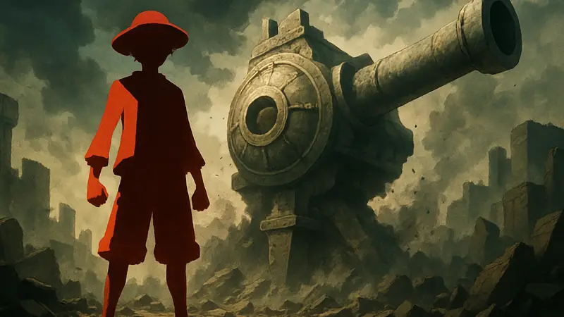 Персонаж One Piece на фоне Древнего оружия, символизирующего тайну и разрушение.