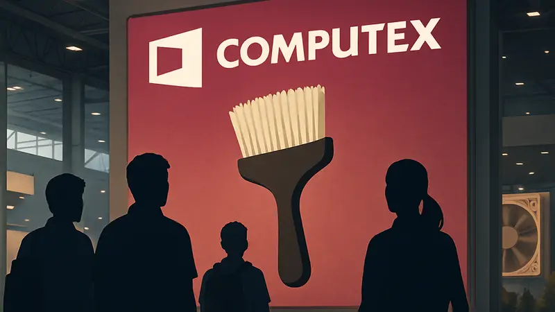 Тизер Noctua с изображением, похожим на щетку, на фоне логотипа Computex.