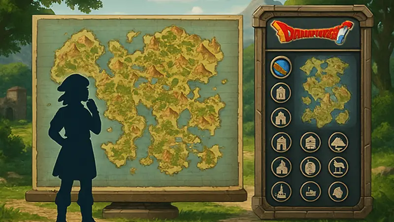 Карта мира и интерфейс быстрого перемещения в Dragon Quest 7 Reimagined