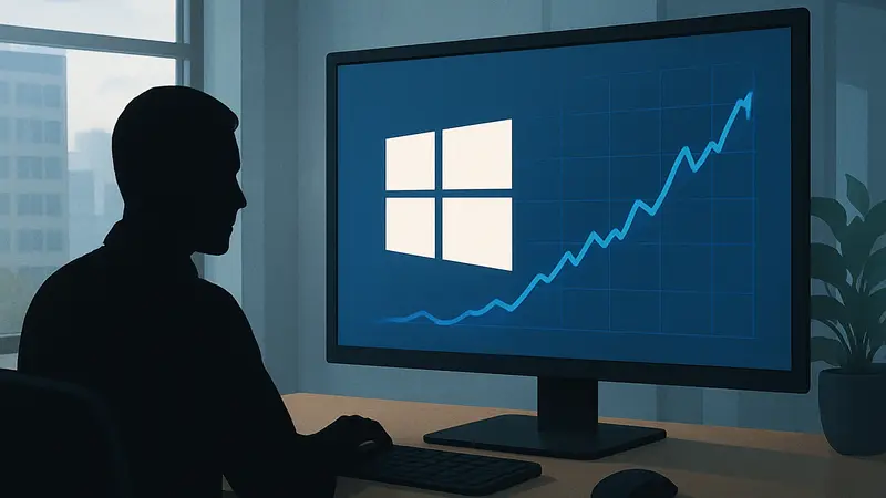 Логотип Windows на экране монитора, отражающий производительность