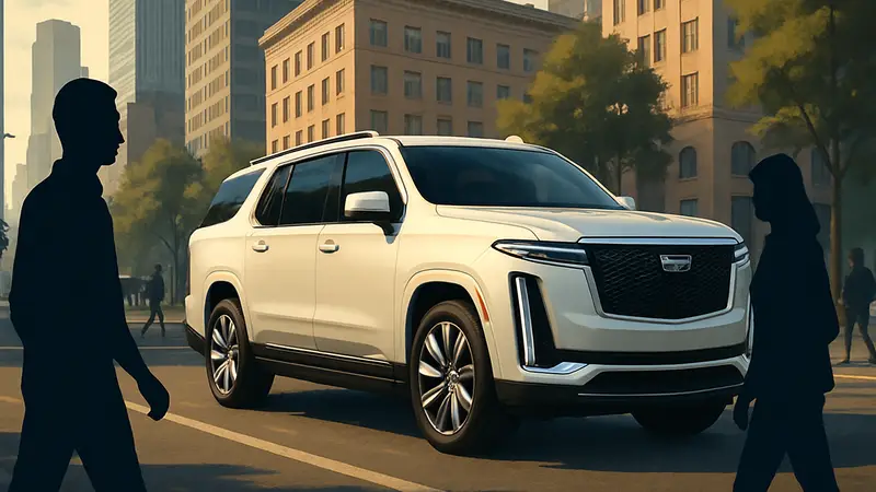 Мощный, большой электрический внедорожник Cadillac Escalade IQL на дороге или в городе.