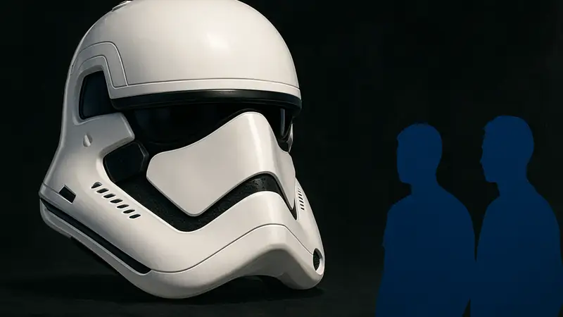 Реплика шлема штурмовика Первого Ордена из серии Star Wars: The Black Series от Hasbro на черном фоне.