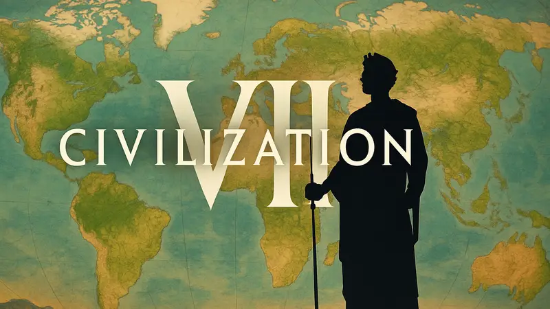 Логотип Civilization VII на фоне карты мира, символизирующий игровую стратегию.
