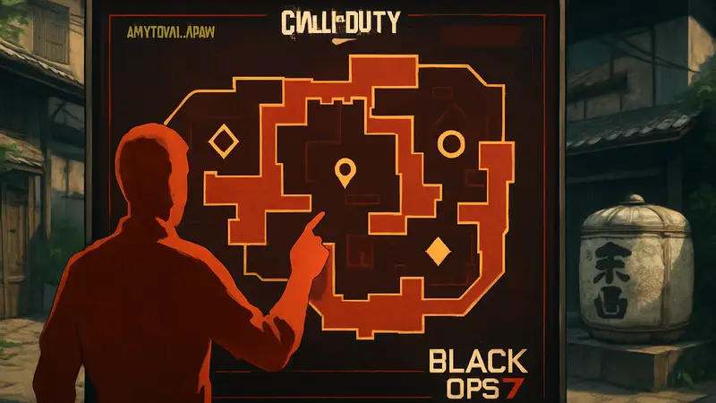 Интерактивная карта Sake из мультиплеера Call of Duty: Black Ops 7 с ключевыми точками.