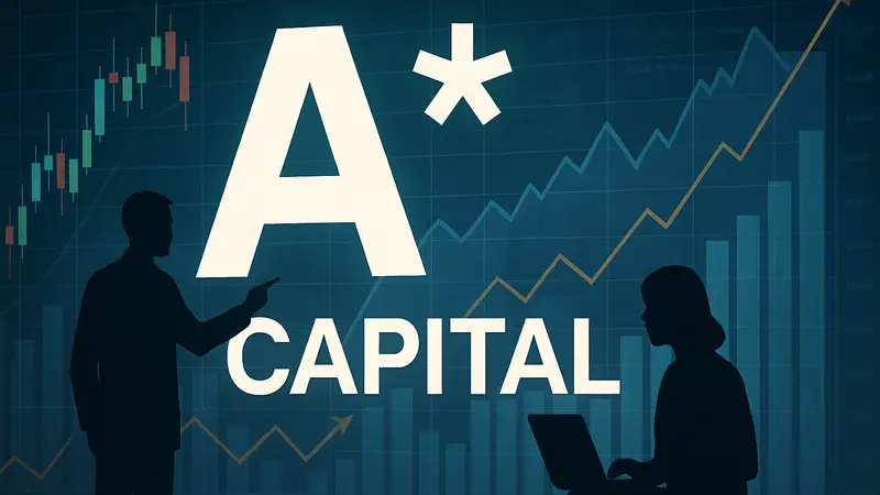 Логотип A* Capital на фоне финансовых графиков, символизирующий венчурные инвестиции в стартапы.