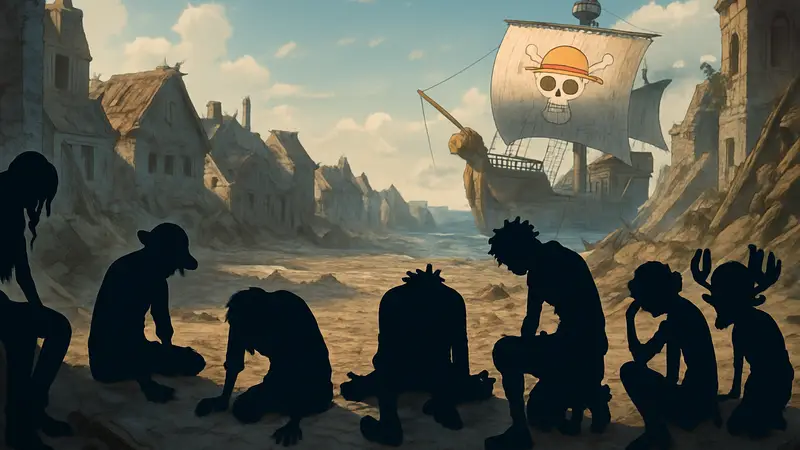 Персонажи One Piece после унизительного поражения, иллюстрация из аниме