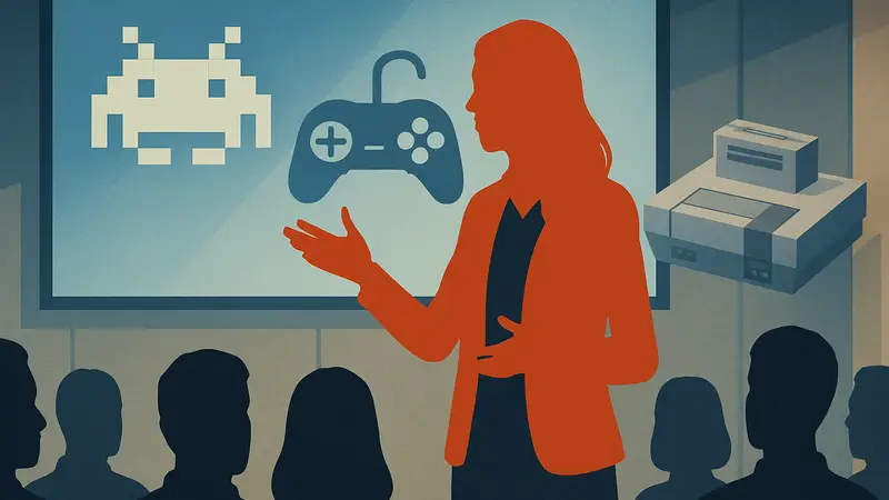 Бренда Ромеро на конференции, обсуждает состояние игровой индустрии