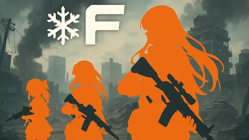 Логотип игры Reverse Collapse: F с изображением персонажей в стиле аниме и футуристического оружия.