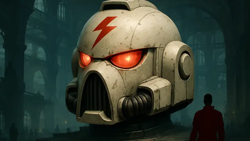 Полноразмерный шлем космодесантника Белых Шрамов из Warhammer 40,000 от JoyToy со светящимися линзами