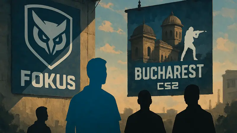 Логотип команды FOKUS и баннер турнира PGL Bucharest CS2. Киберспорт.