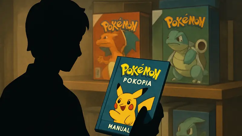 Пользовательский физический мануал для Pokemon Pokopia на фоне коробок с играми