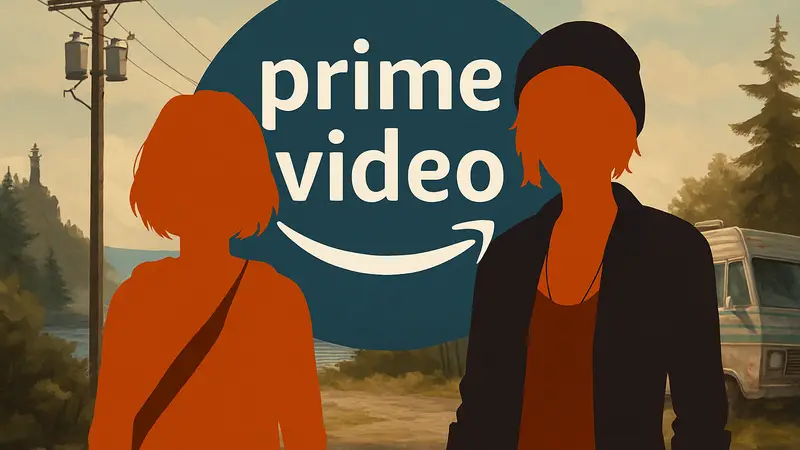 Макс Колфилд и Хлоя Прайс из игры Life is Strange вместе на фоне эмблемы Amazon Prime Video.