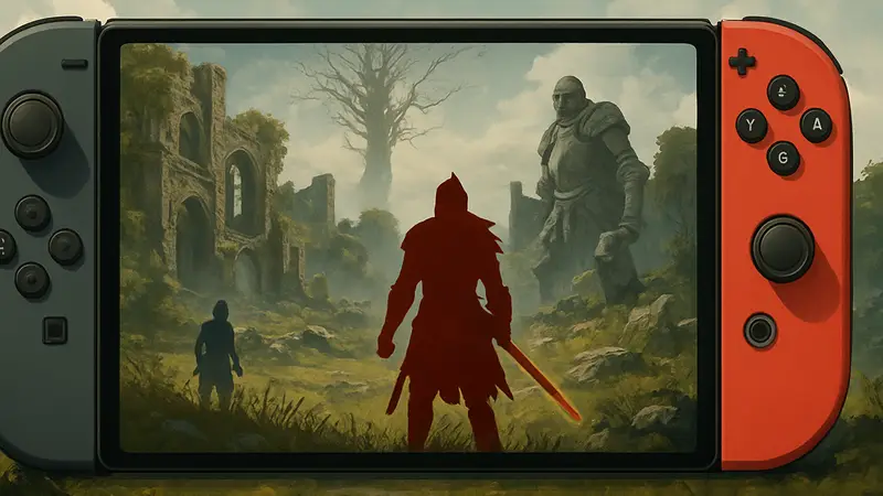 Изображение игрового процесса Elden Ring, запущенного на экране Nintendo Switch 2, демонстрирующее оптимизированную графику.