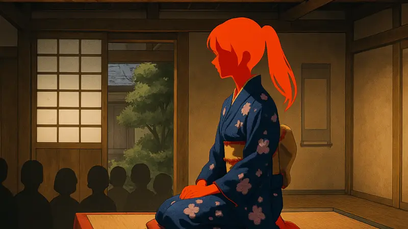 Аниме Akane-banashi: девушка Акане Осаки в традиционном японском наряде.