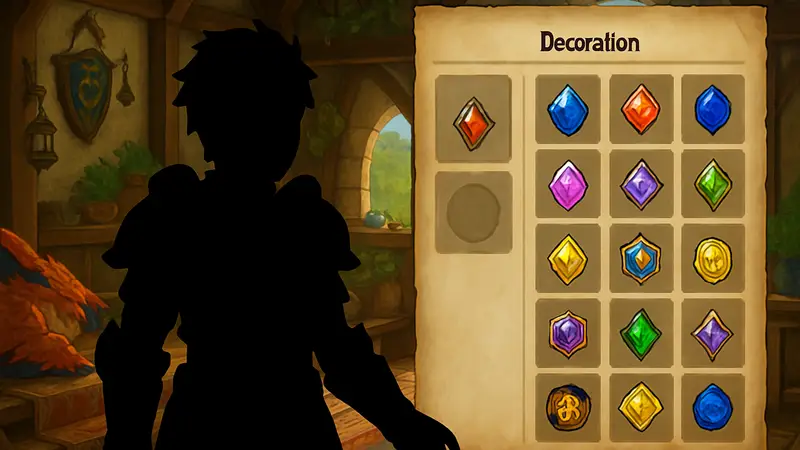 Игровой скриншот Monster Hunter Stories 3, показывающий меню экипировки Декораций